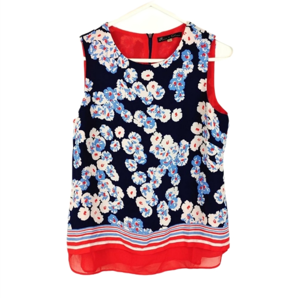 Rose and Olive red and blue floral tank top S